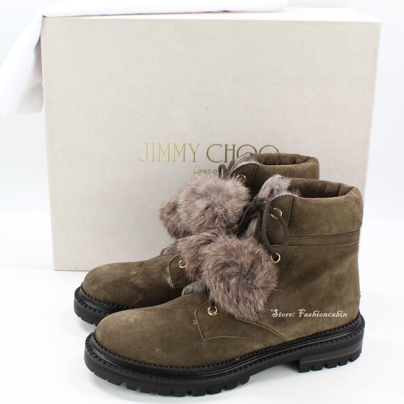 NEW JIMMY CHOO Suede Pom-Pom Booties - Picture 2 of 16